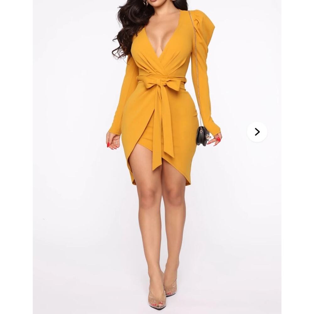 Fashion Nova Owning This Moment Mini Dress Mustard Party Glam Women S NWT